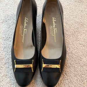 Salvatore Ferragamo Black Hills (2 inches) with Gold Accent US size 7.5-8